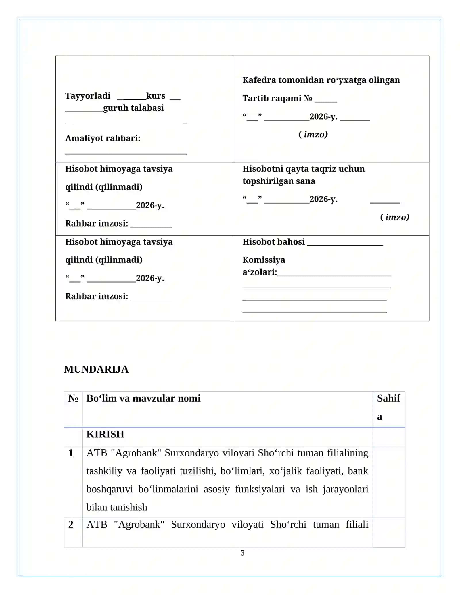 Abgrobok hamda ATB "Agrobank" Sho‘rchi haqida HISOBOT 3