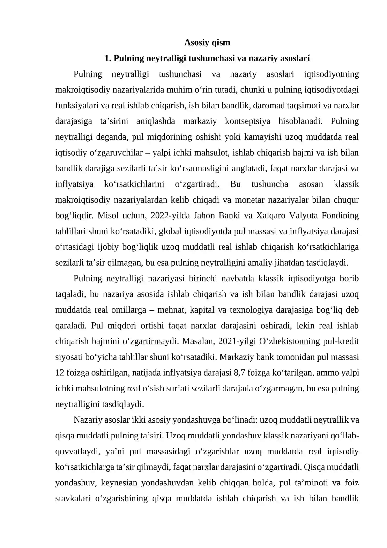 Dinamik madellarida pulning neytralligi va superneytralligi 3