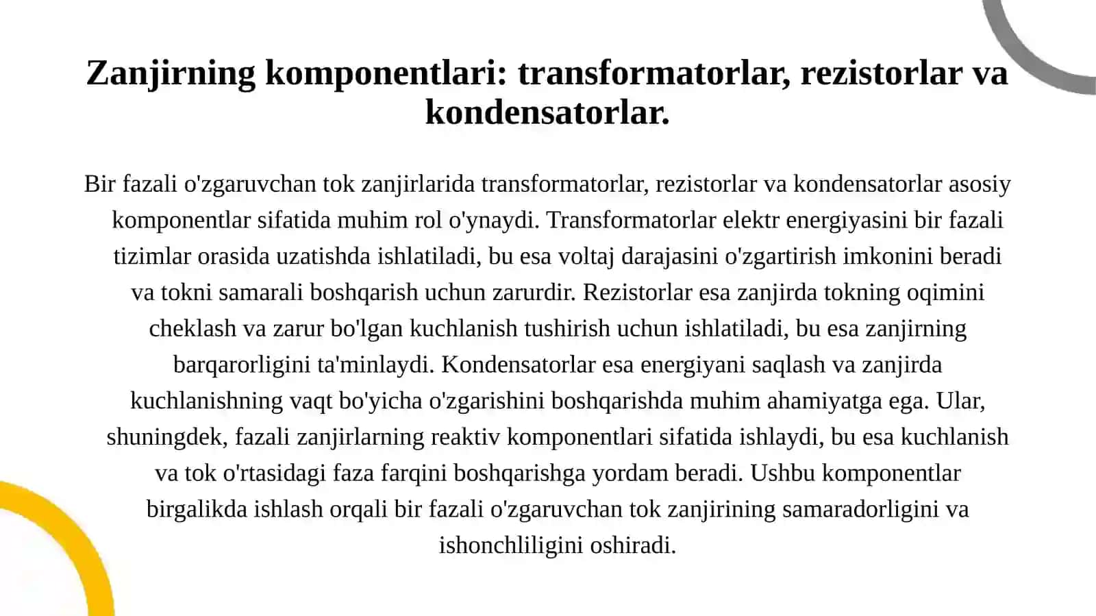 Bir fazali o'zgaruvchan tok zanjirlari 3