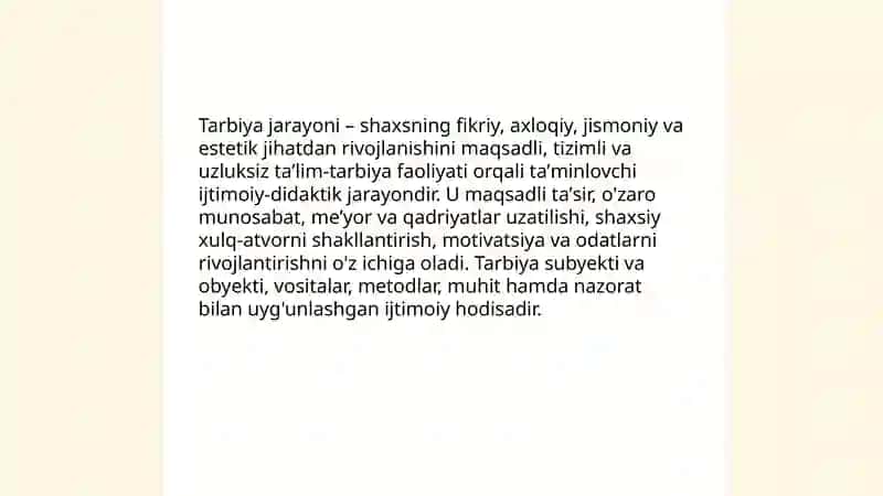 Tarbiya jarayonining mohiyati va mazmuni Sevinch 3