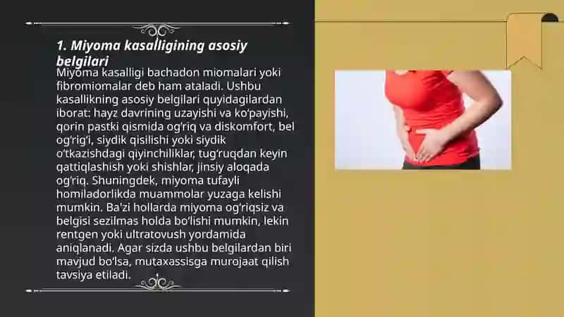 Miyoma kasalligi, kelib chiqish sabablari va davolash usullari 3