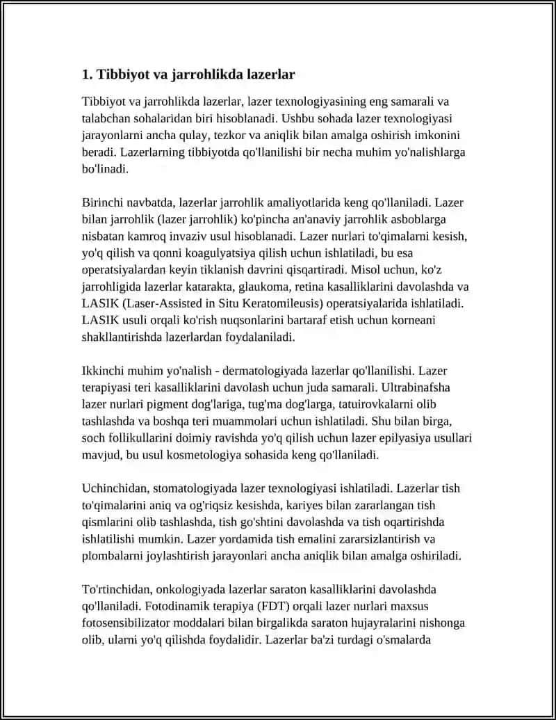LAZERDAN FOYDALANISH SOHALARI 3