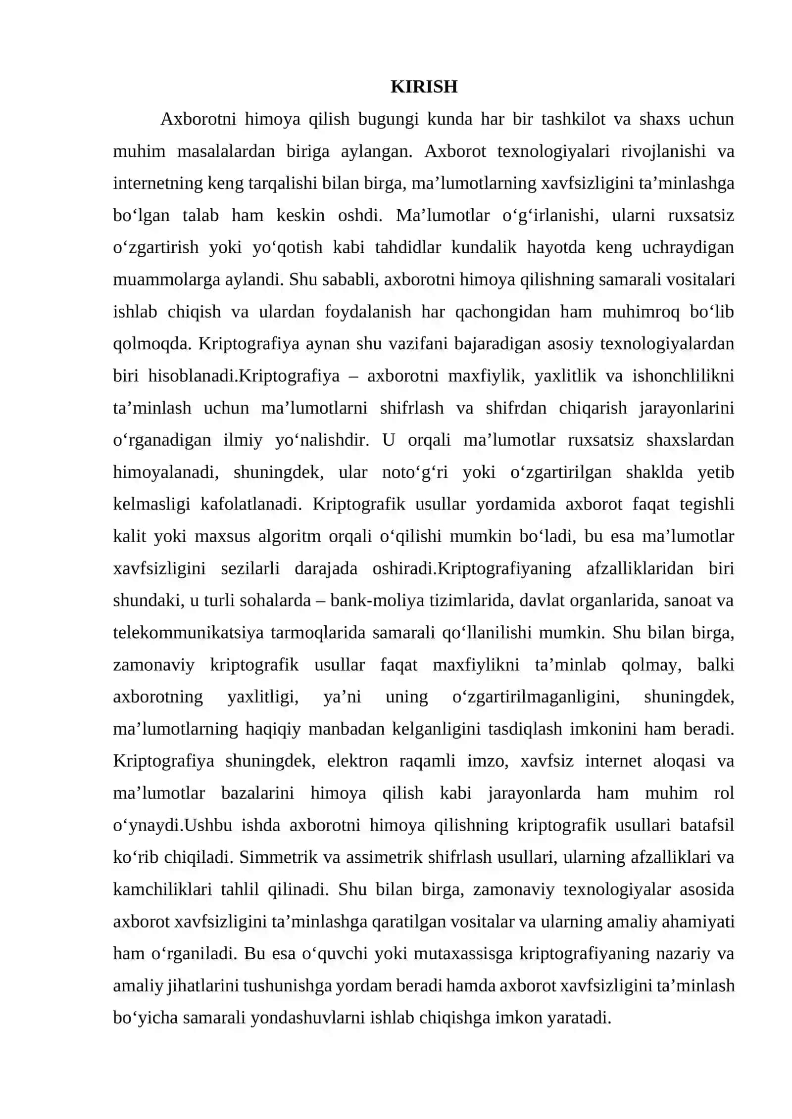 AXBOROTNI HIMOYA QILISHNING KRIPTOGRAFIK USULLARIDAN FOYDALANISH 3