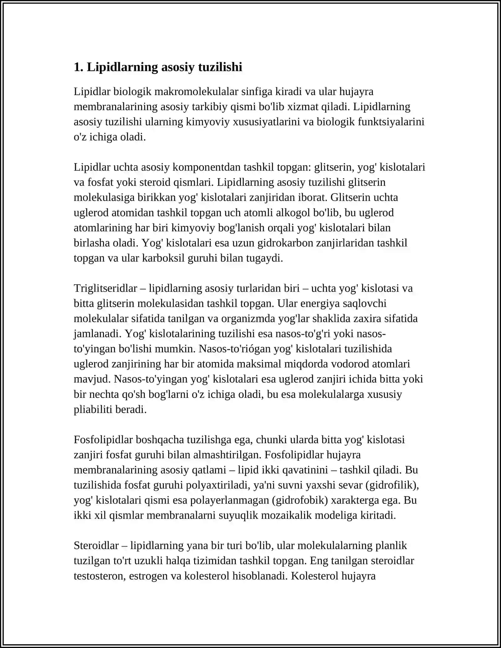 LIPIDLAR TUZILISHI VA FUNKSIYALARI 3