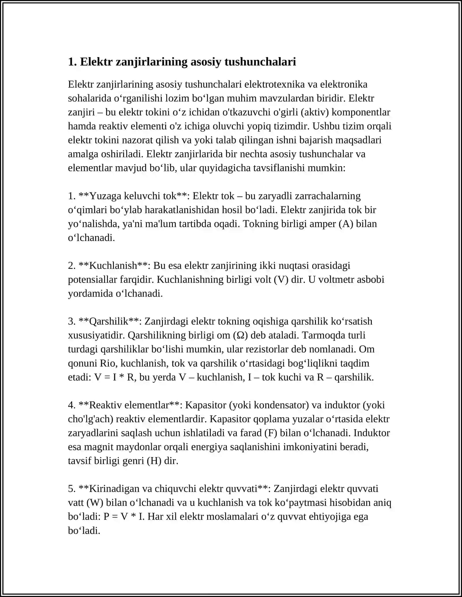 ELEKTR ZANJIRLAR TAHLILIDA INTEGRAL HISOB TATBIQLARI 3