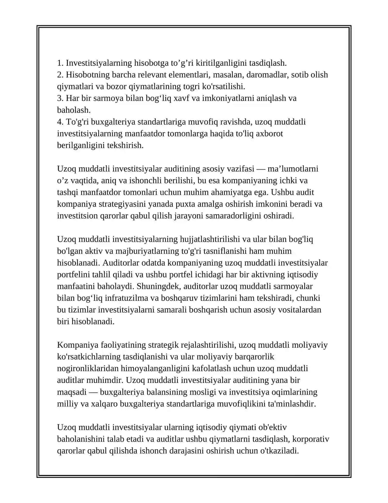 Uzoq muddatli investitsiyalar auditini 3