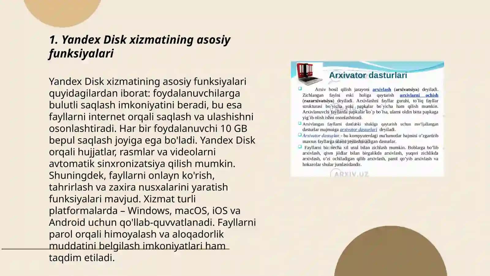 Yandex diskda sohaga oid matnli va jadvali axborotlarni qayta ishlash 3
