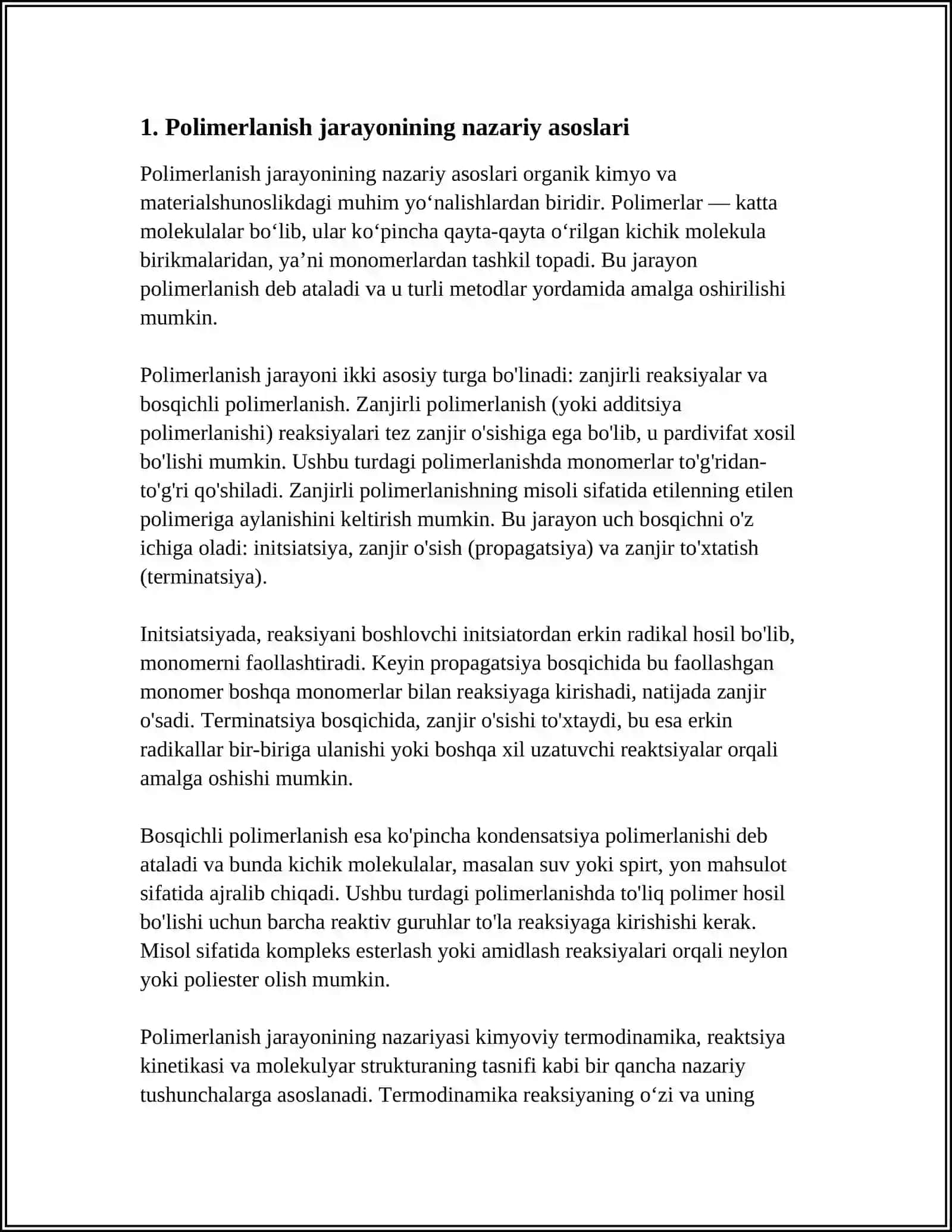 POLIMERLANISH JARAYONINING TEXNOLOGIK USULLARI 3