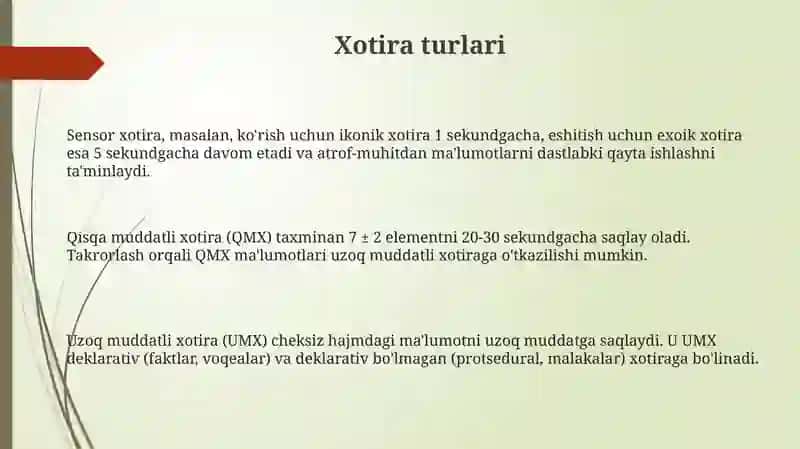 Xotira turlari va uning jarayonlari 3