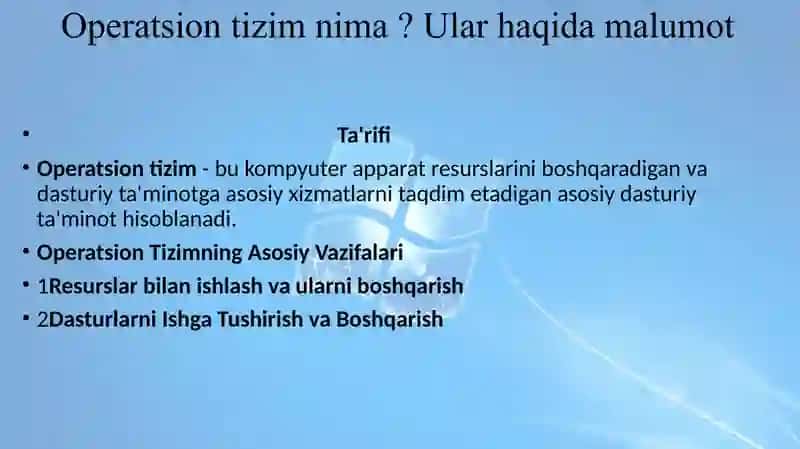 Windows O'rnatish Operatsion Tizmlar haqida malumotlar eng tarqalgan Operatsion tizmlar 3