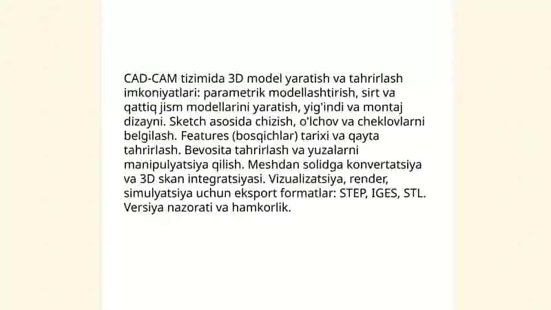 CAD-CAM tizimining imkoniyatlari 3