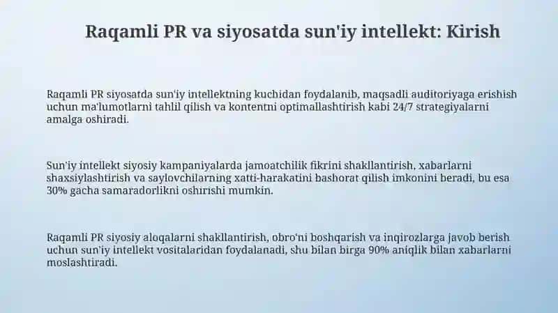 Raqamli PR va suniy intelektning siyosatdagi o'rni 3