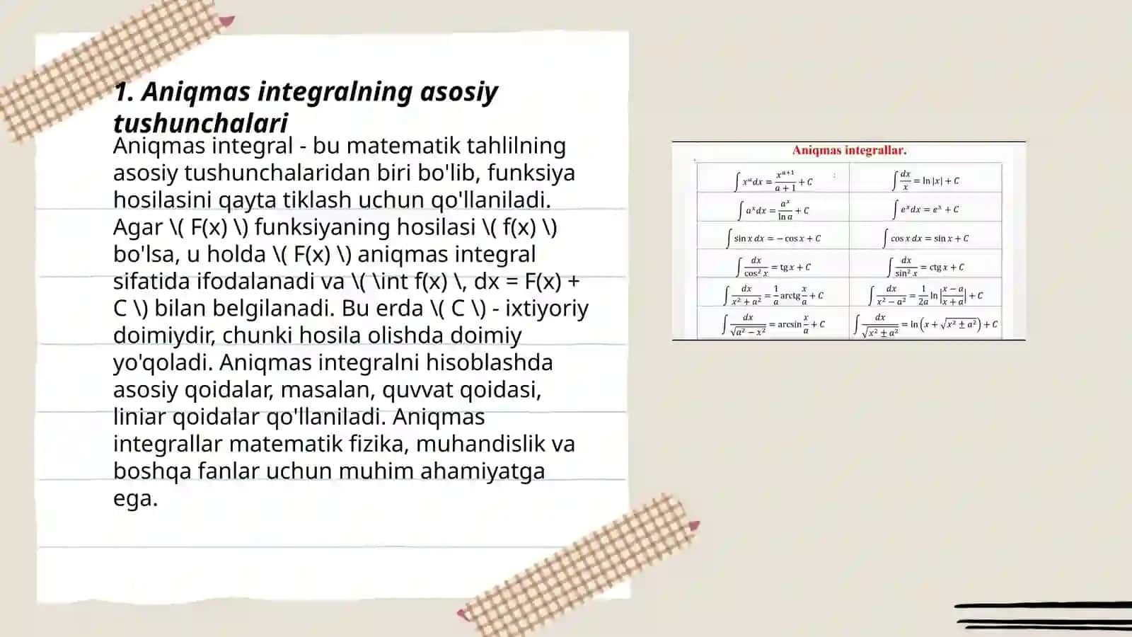 Aniqmas integral va uni topishning usullari 3
