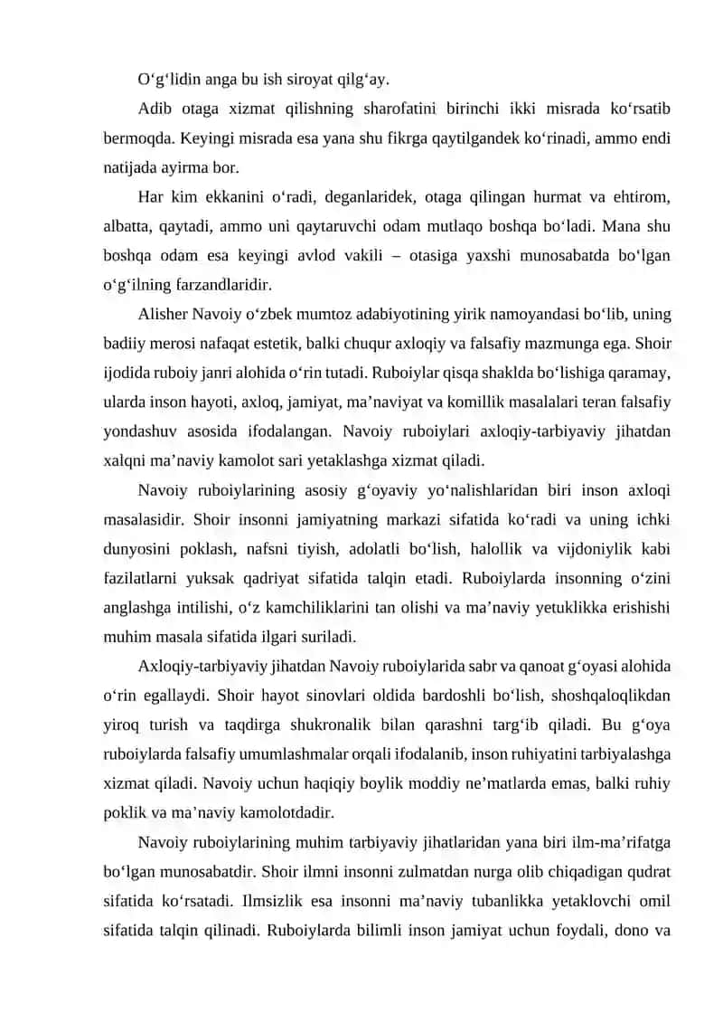 ALISHER NAVOIYGNING AXLOQIY -TARBIYAVIY VA BADIIY FALSAFIYLIKKA YO'G'IRILGAN RUBOIYLARI TAHLILI 3