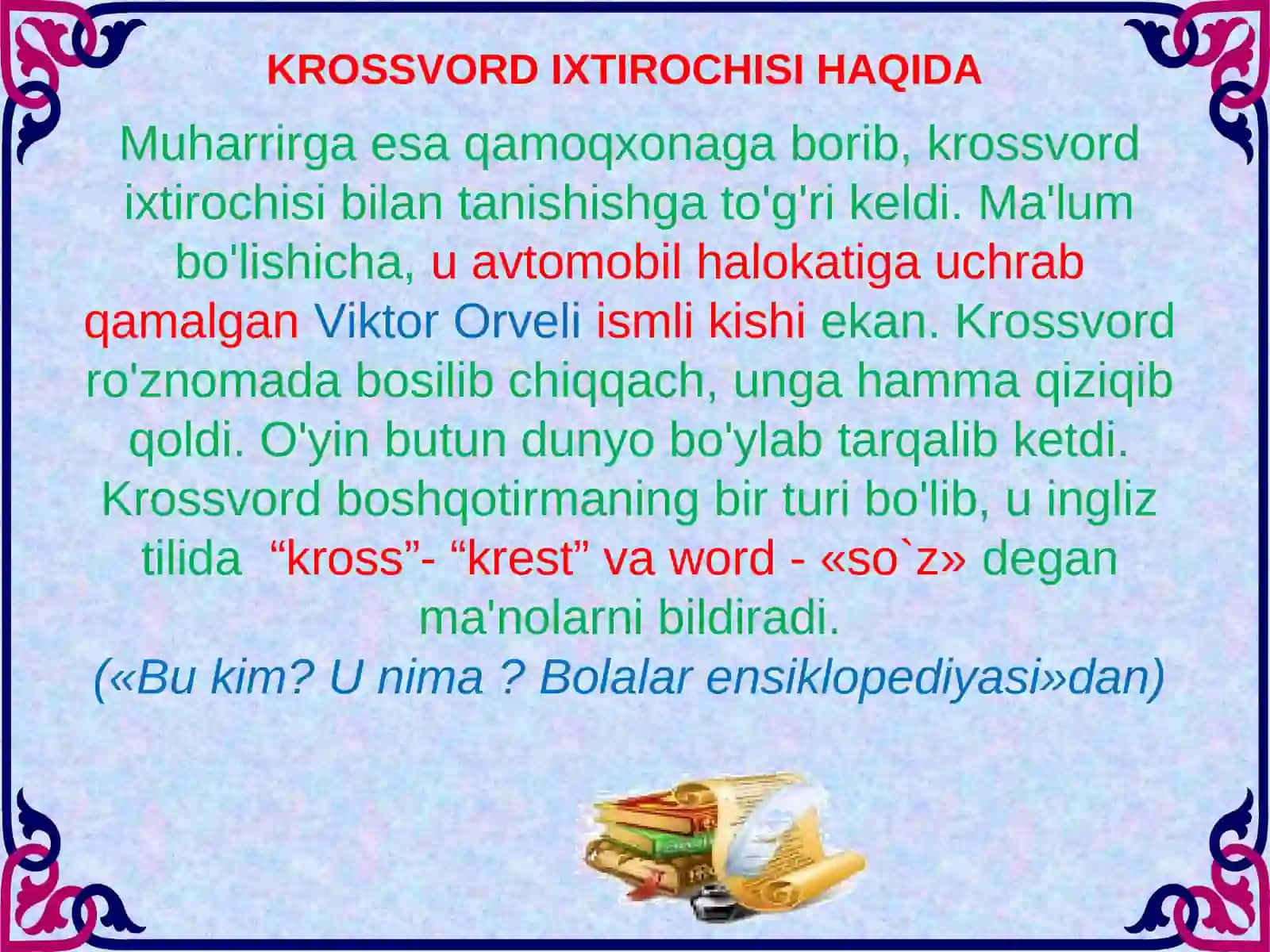 KROSSVORD IXTIROCHISI HAQIDA 3