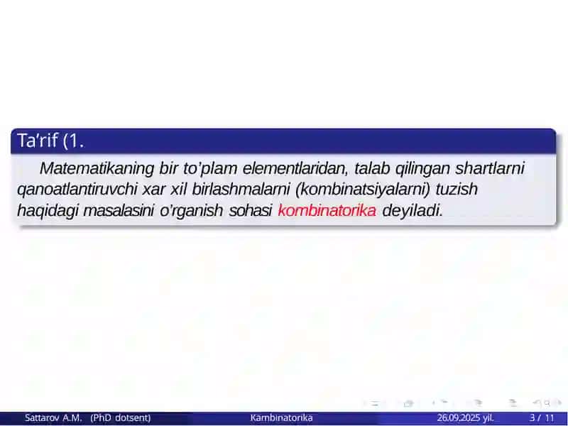 Kombinatorikaning asosiy elementlari 3