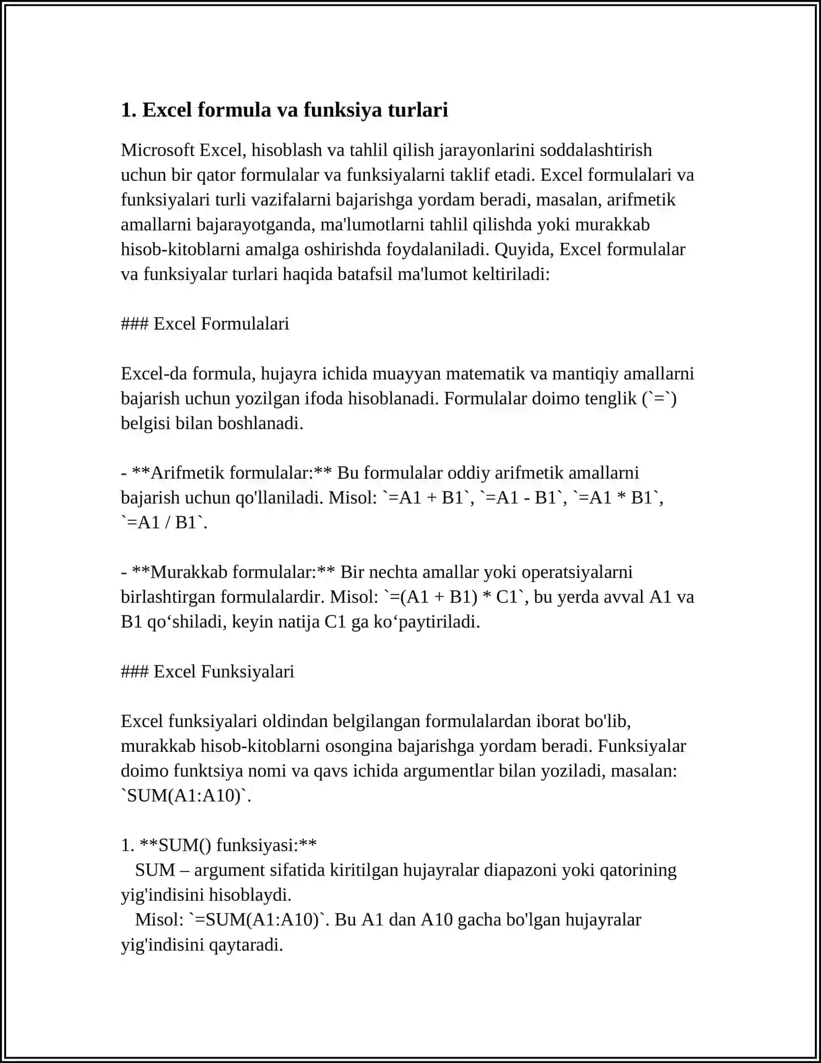 MICROSOFT EXEL JADVAL MUHARRIRI YORDAMIDA TAJRIBA QILISH 3