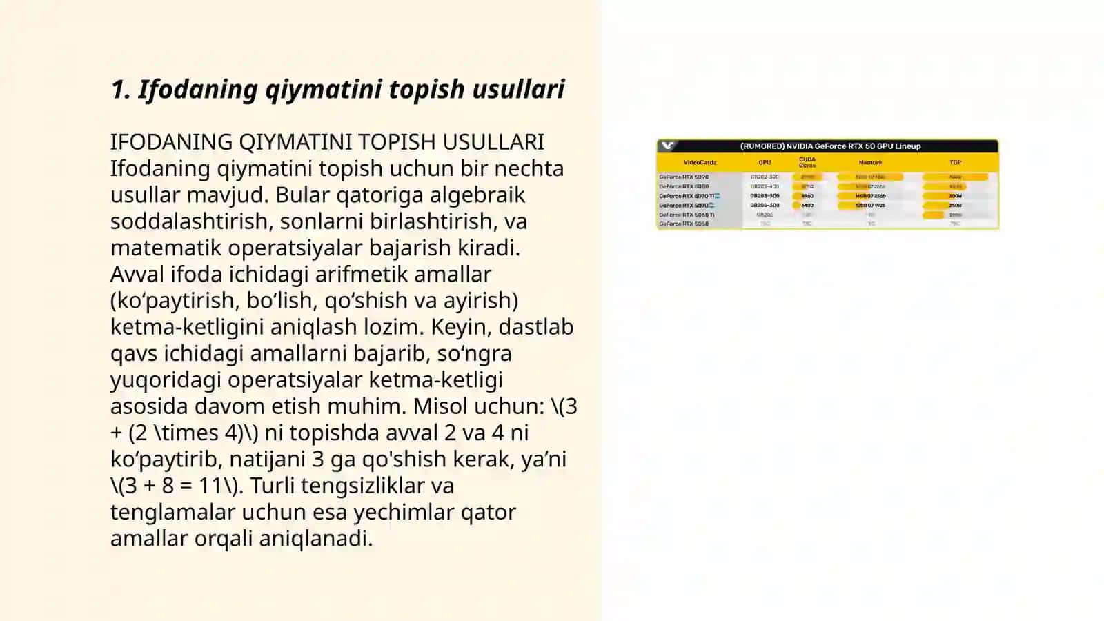 Ifodaning qiymatlarini taqqoslash 3