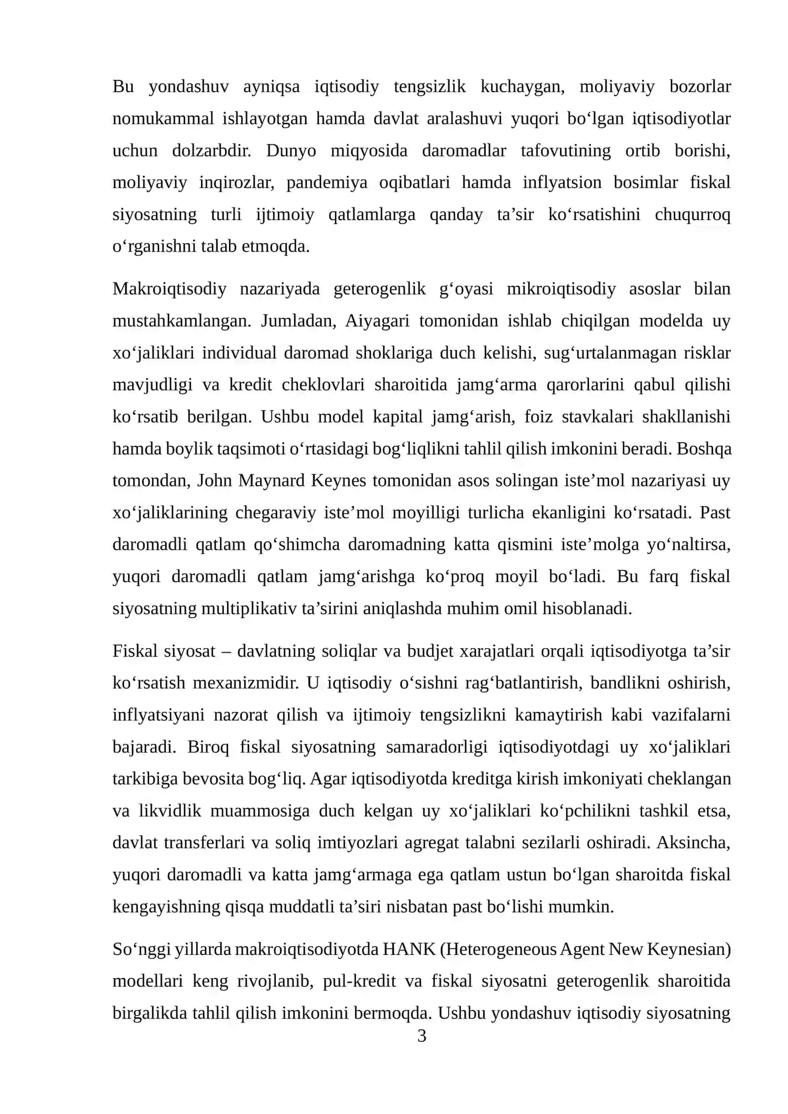 HETEROGEN UY XO‘JALIKLARI MODELLARI VA FISKAL SIYOSAT EFFEKTI 3