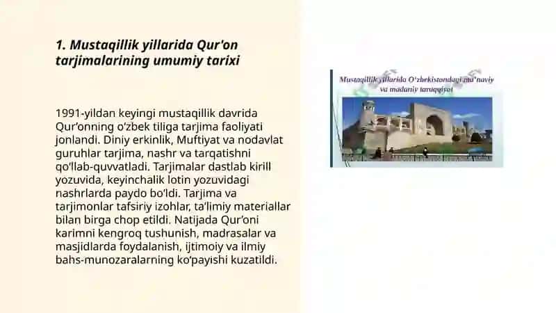 Mustaqillik yillarida Qur'on tarjimalarining umumiy tarixi 3