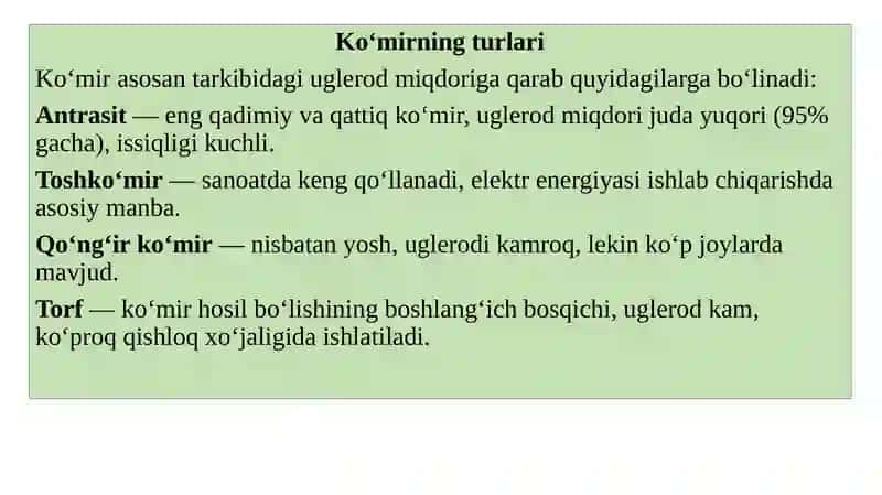 Ko‘mir xususiyatlari xossalari va qo‘llanilishi 3