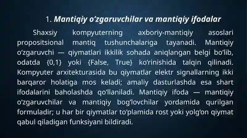 SHAXSIY KOMPYUTERNING AXBORIY-MANTIQIY ASOSLARI 3