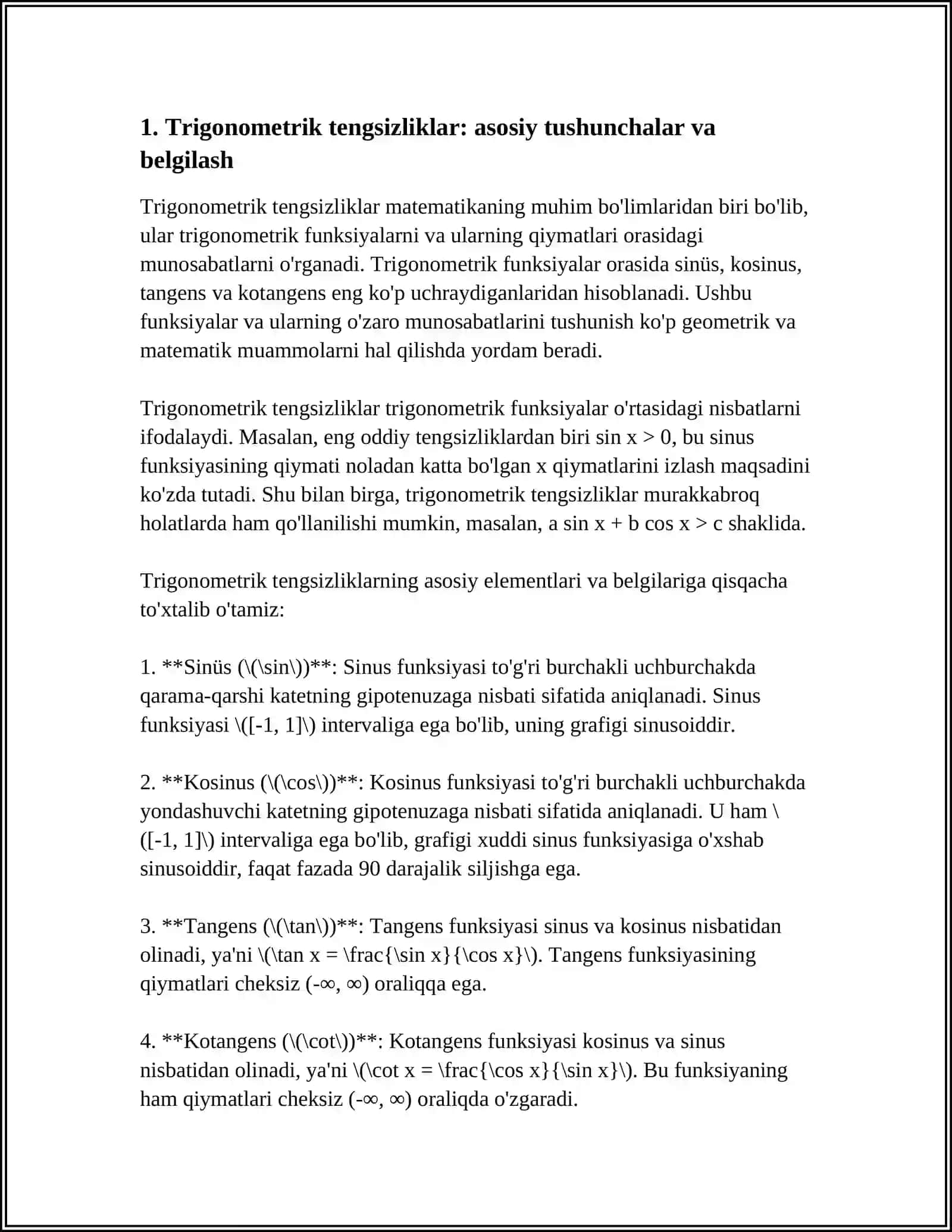 TRIGONOMETRIK TENGSIZLIKLARNI YECHISH 3
