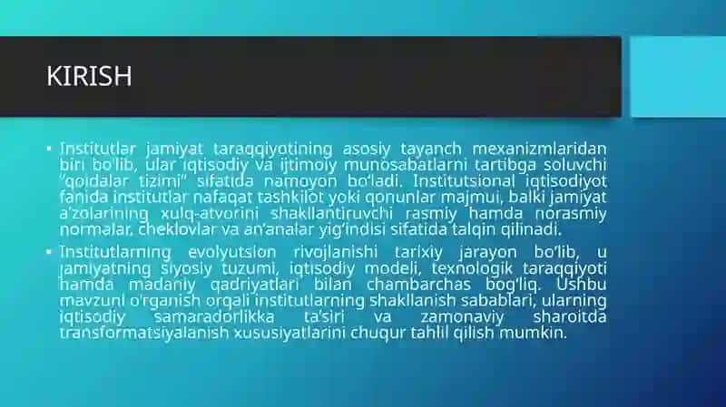 INSTITUTLARNING RIVOJLANISH EVOLYUTSIYASI 3