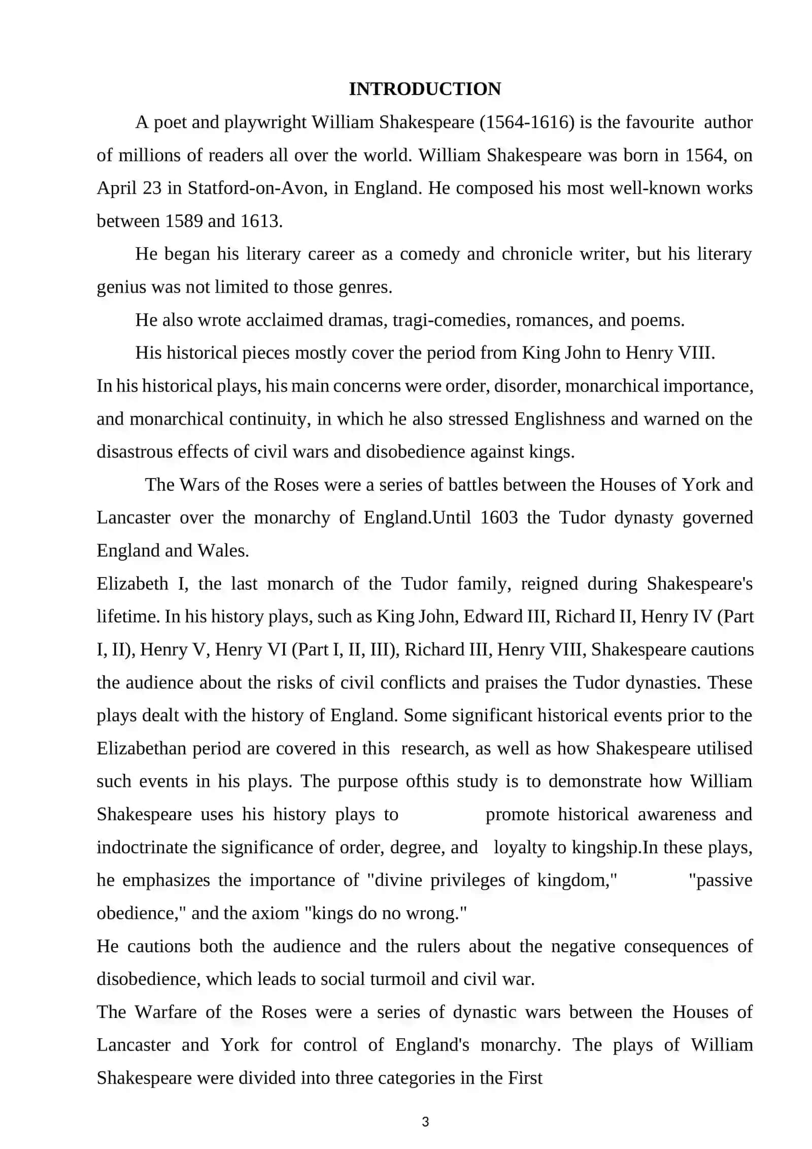 Understanding of Shakespeare’s English History in the Genre of the Tragedies 3