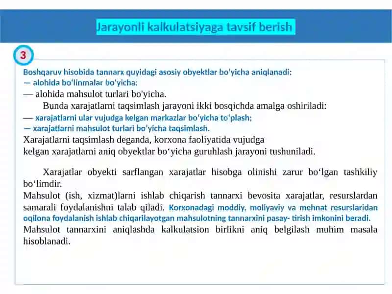 JARAYONLI KALKULATSIYA QILISH USULI 3
