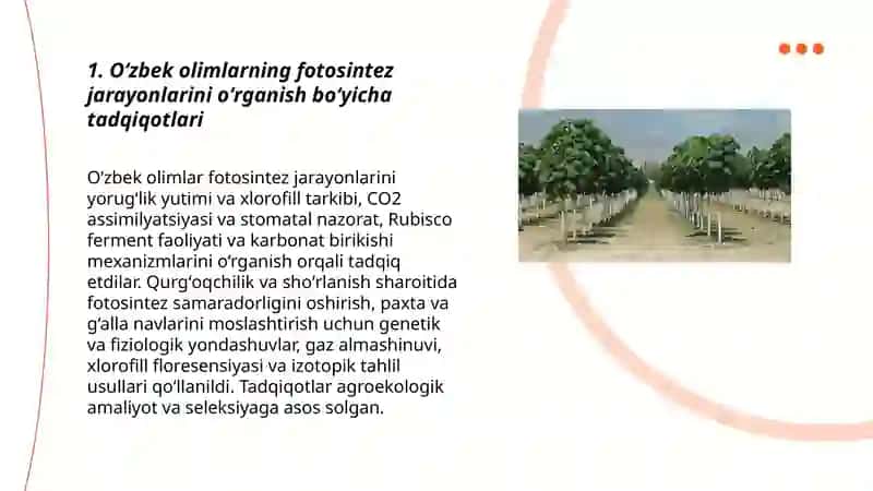 Oʻsimliklar fiziologiyasiga hissa qoʻshgan oʻzbek olimlarining olib borgan ilmiy tadqiqot ishlari 3