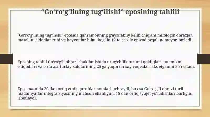 "Go'ro'lining tug'ilishi" dostoni tahlili 3