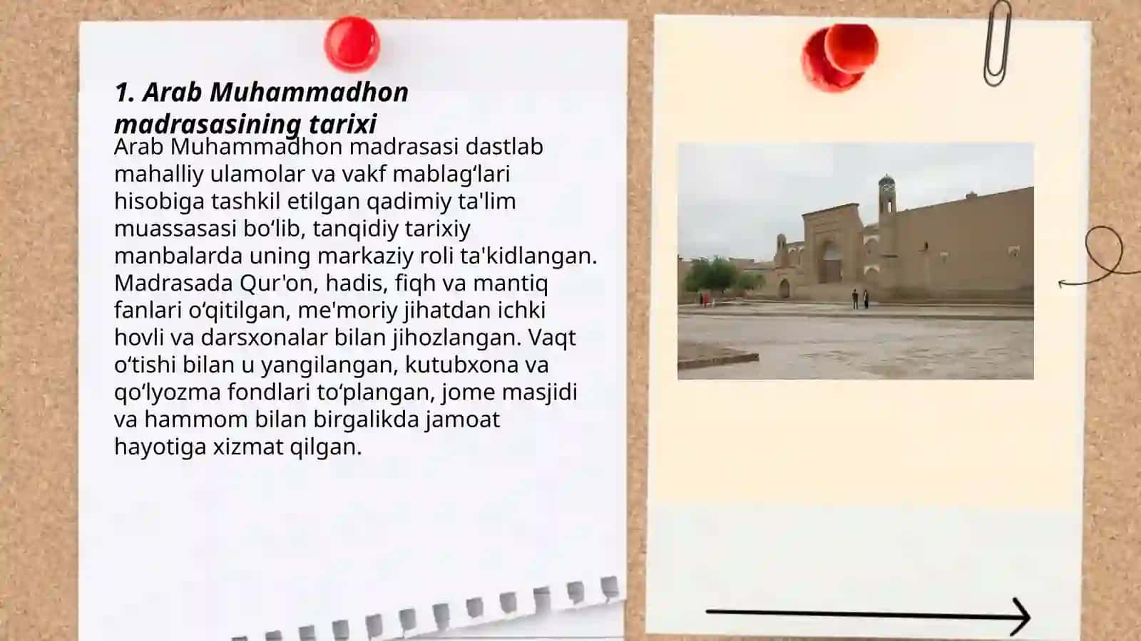 Arab muhammadhon madrasasi, jome masjidi, anushahon hammomi 3
