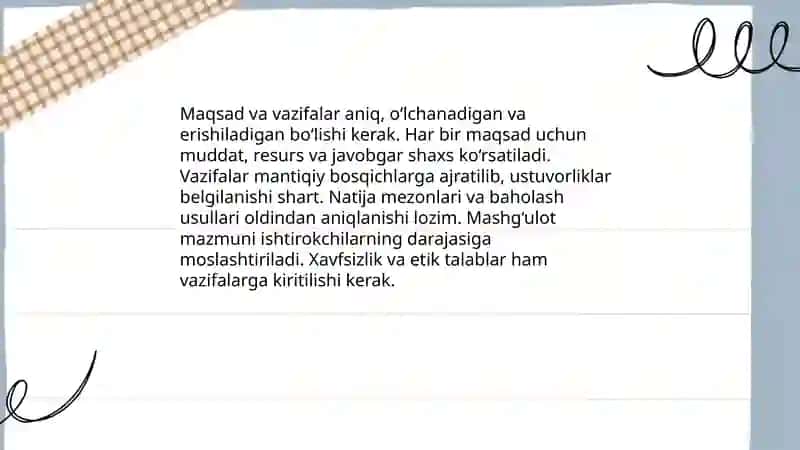 Mashg'ulotni tashkil etishga qo’yiladigan talablar 3