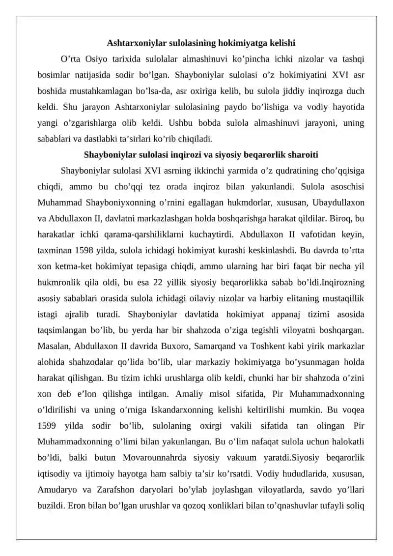 Ashtarxoniylar hokimiyatga kelishi va vodiy hayotiga ta’siri 3