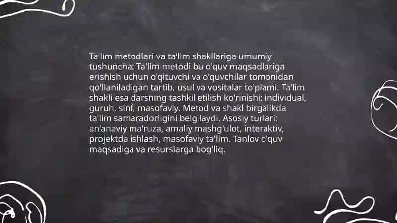 Ta'lim Metodlari va Ta'lim Shakllari Tasnifi 3