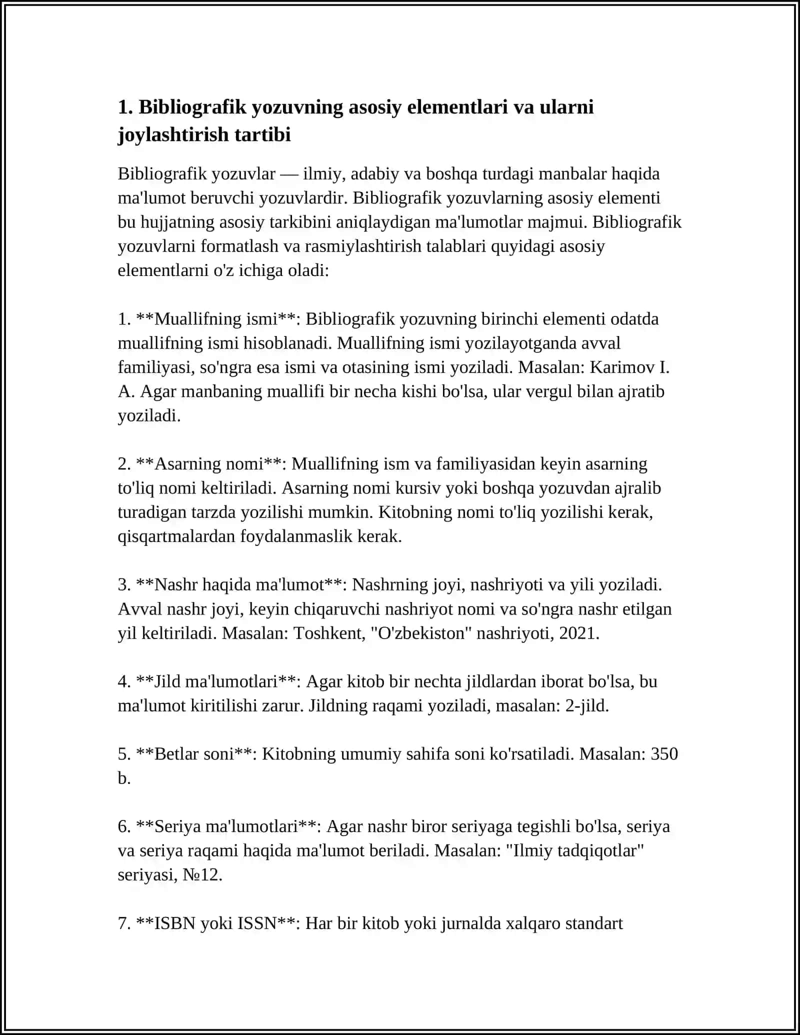 "BIBLIOGRAFIK YOZUVLARNI FORMATLASHTIRISH VA RASMIYLASHTIRISH TALABALARI" 3