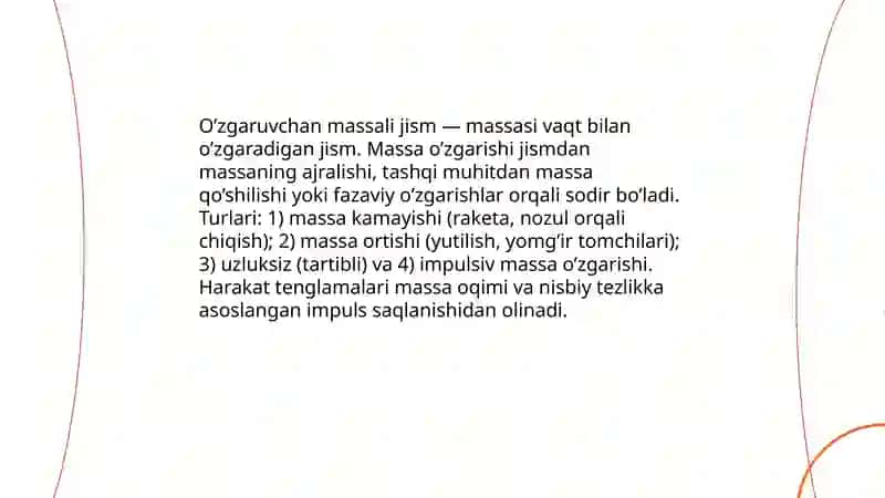 O’zgaruvchan massali jismning harakati 3