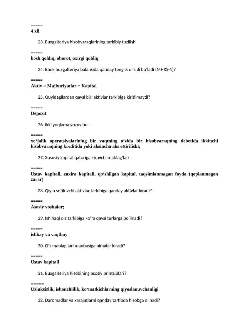 Banklarda Buxgalteriya hisobi testlar 3