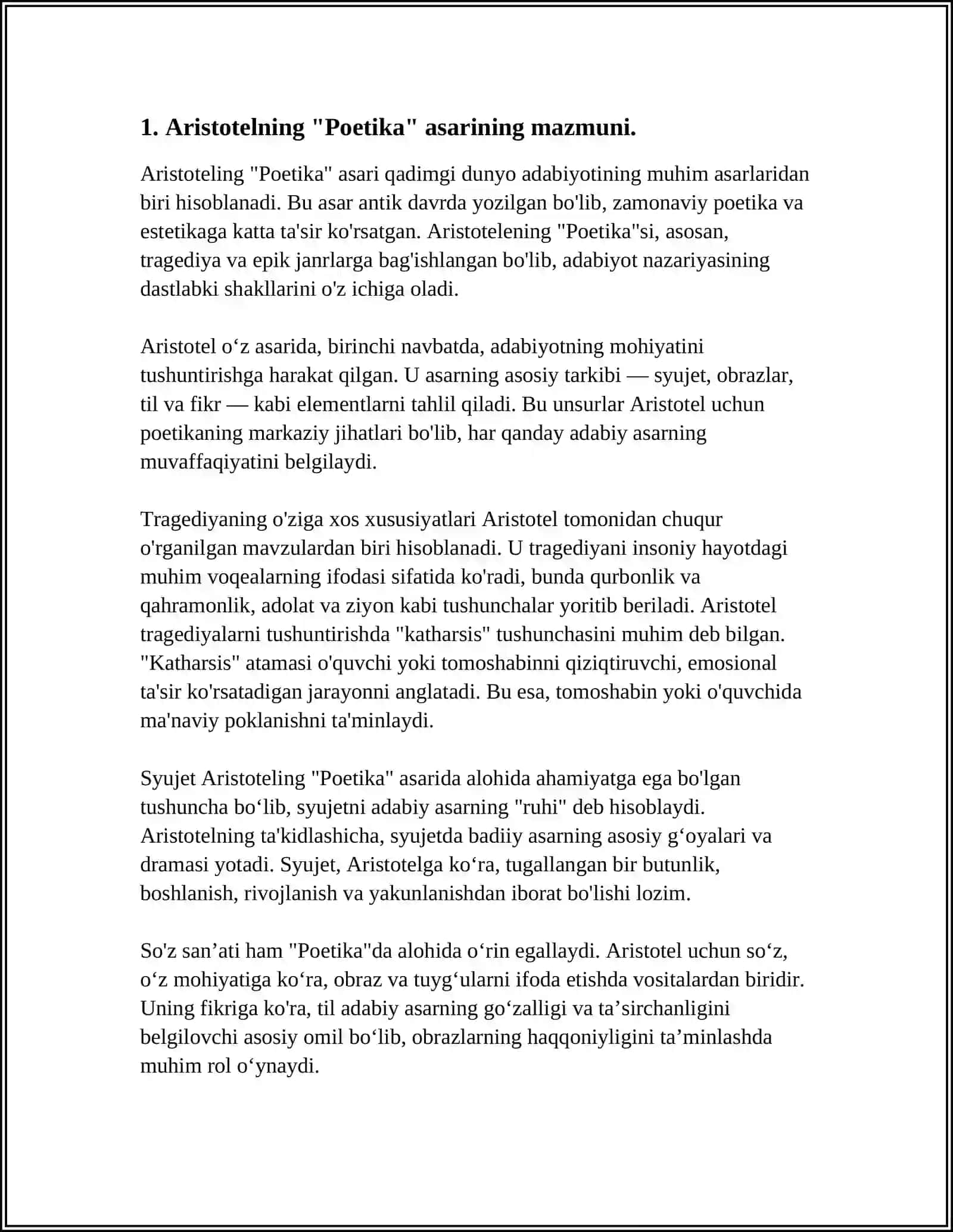 Aristotelning "Poetika" asarini Oʻqib Oʻrganish 3