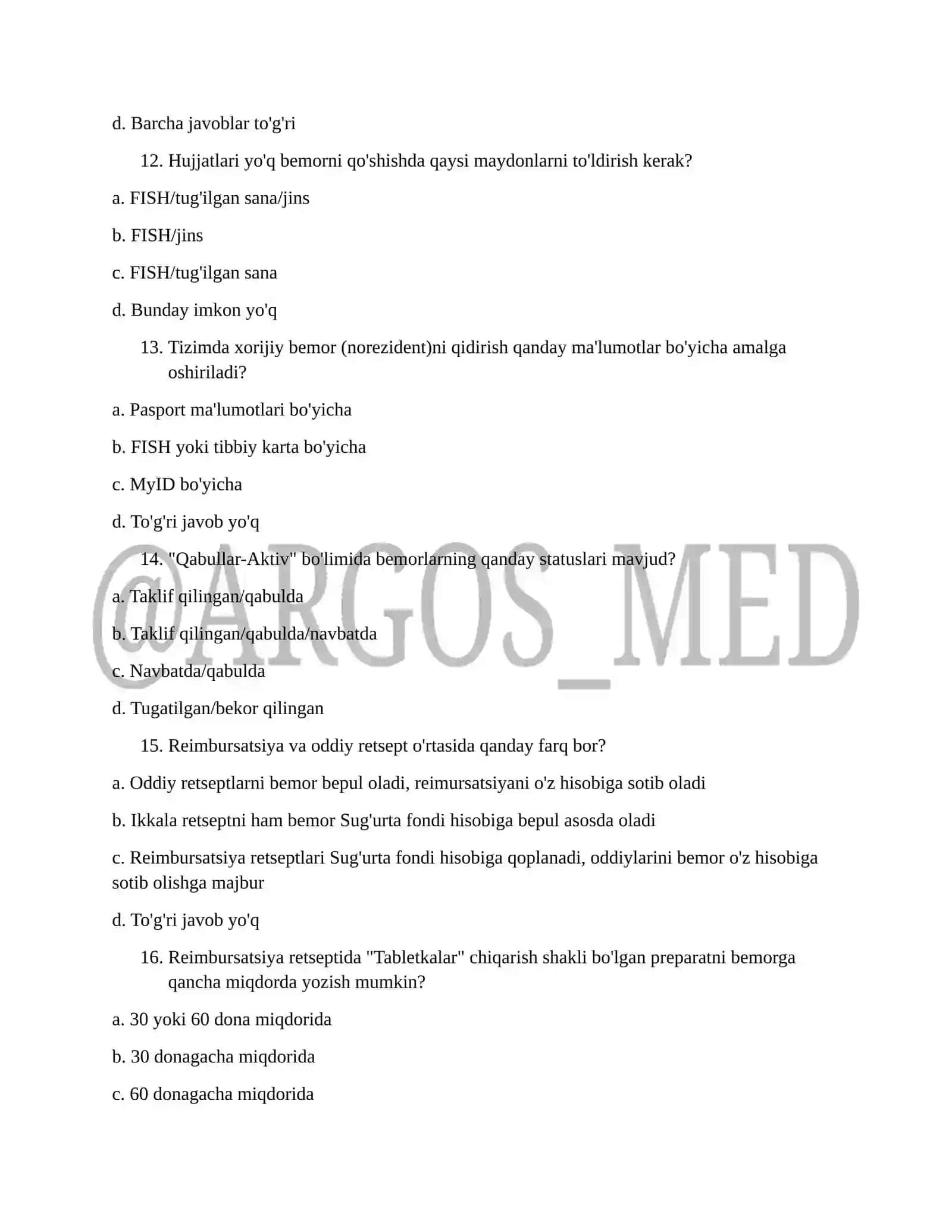 DMED tizimi bo'yicha testlar 3