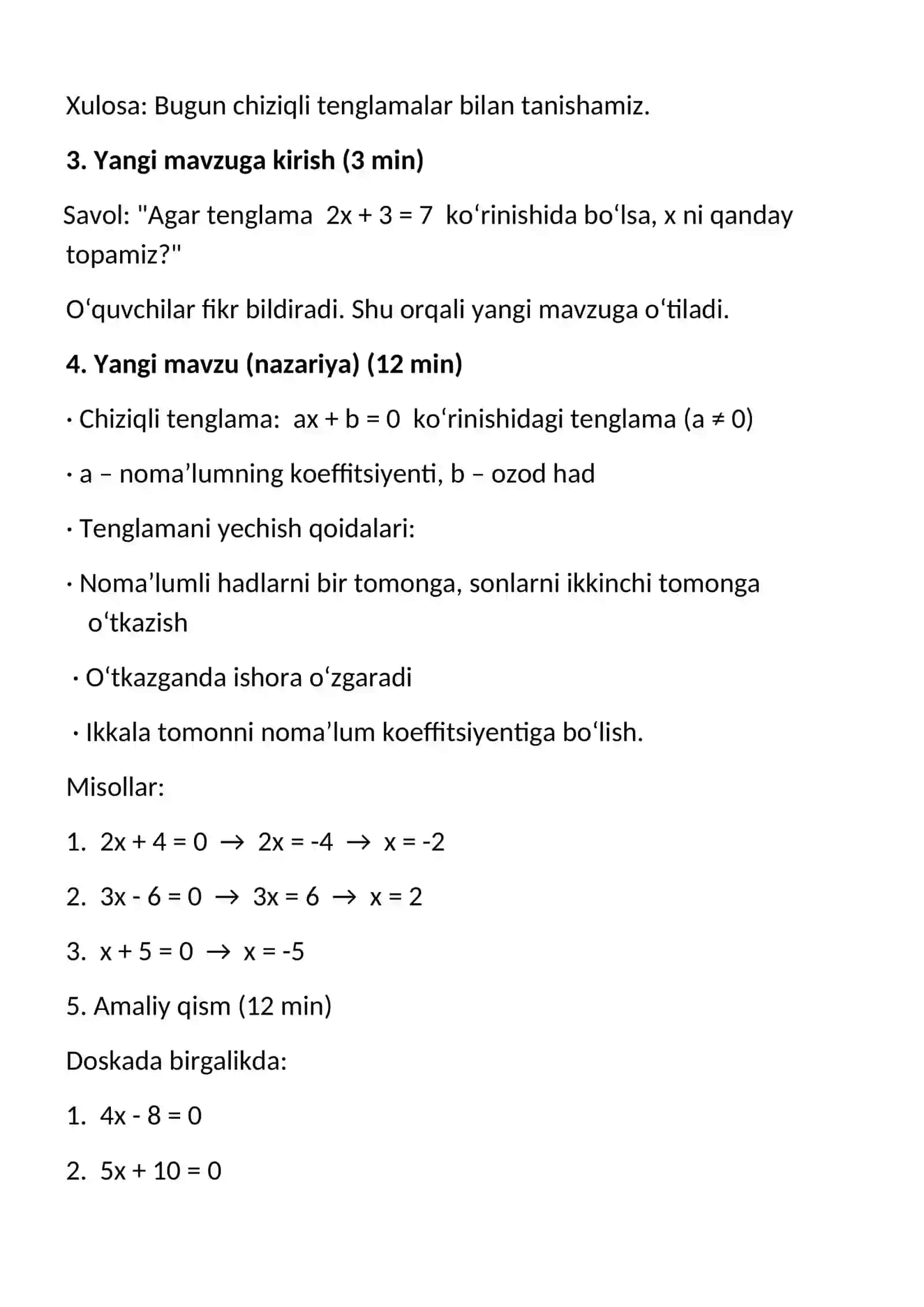 Bir noma’lumli chiziqli tenglamalar 3