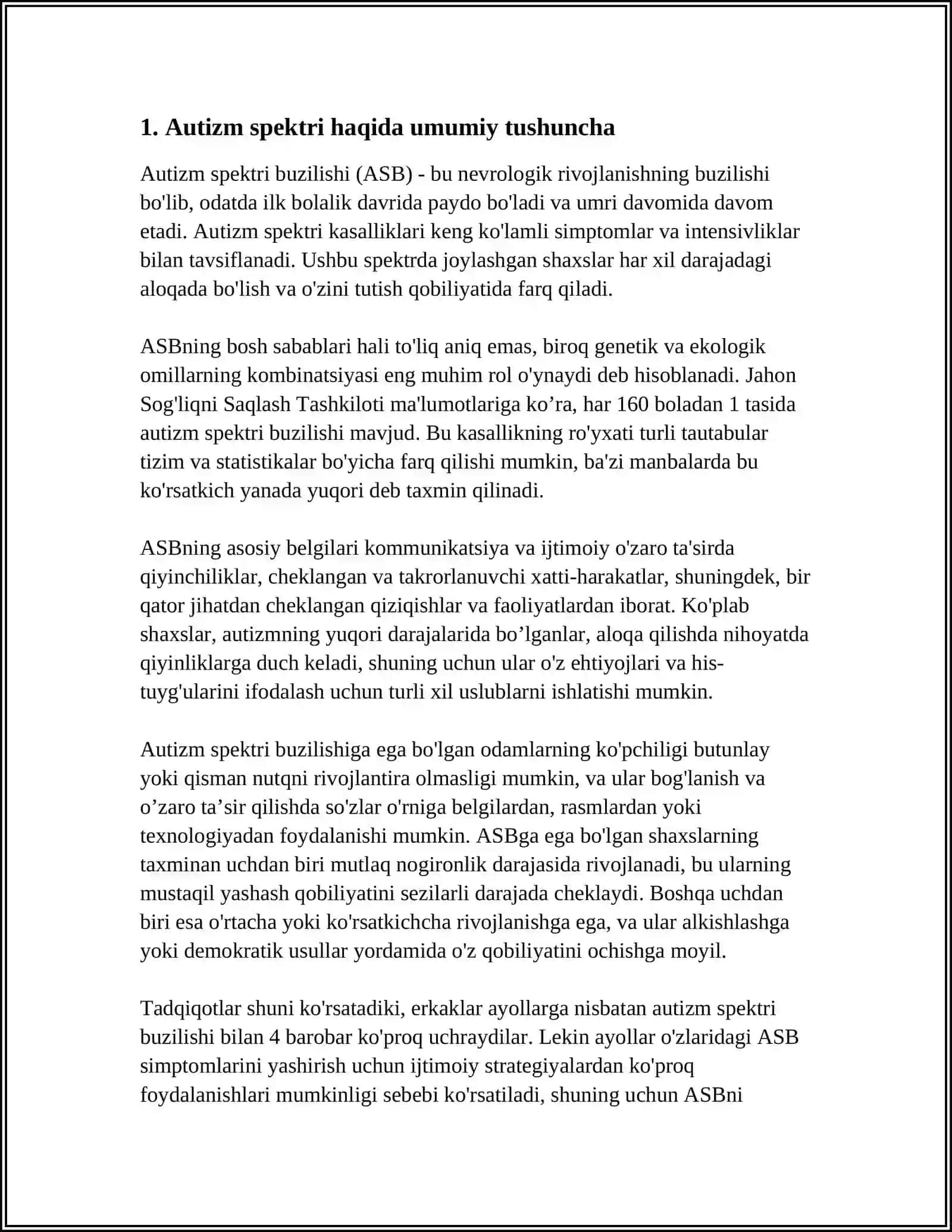 AUTIZIM SPEKTRLI BOLALARNI O'QITISH VA TARBIYALASH 3