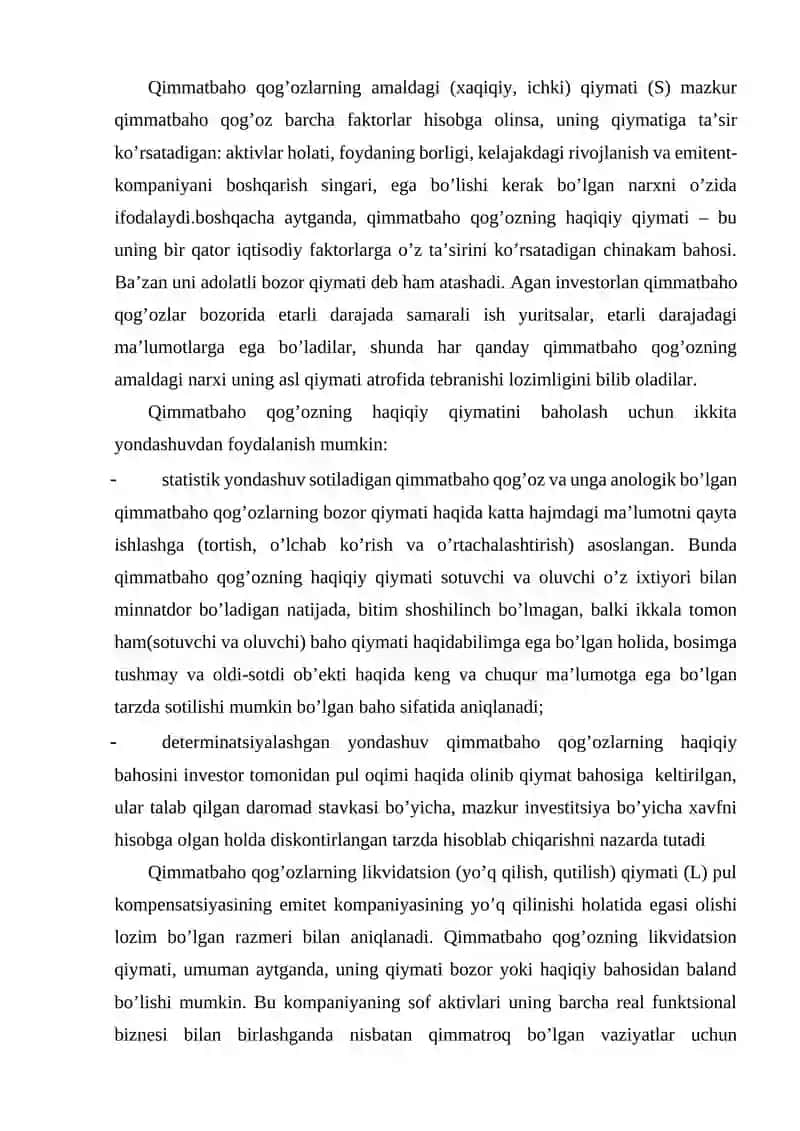 Qimmatbaho qog’ozlar qiymatini baholash 3