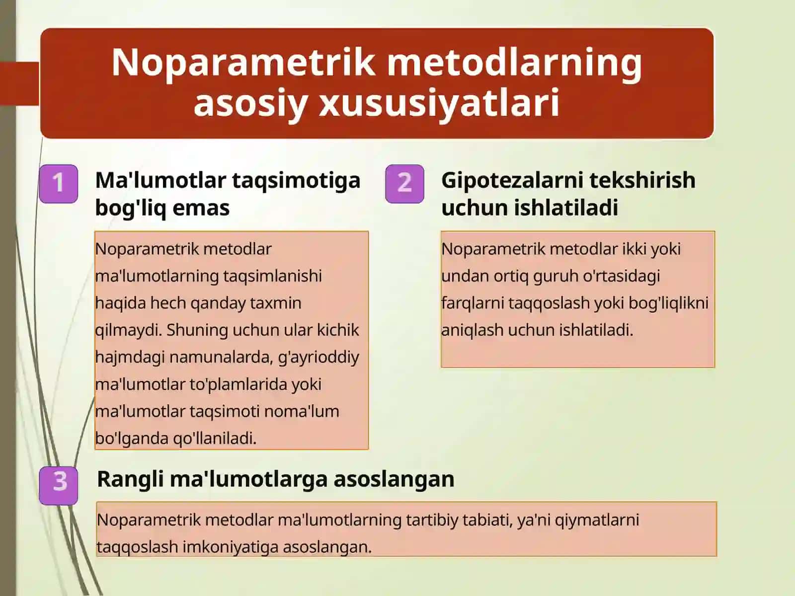 Oʻzaro boğliq tanlanmalarni statistik jihatdan tadqiq etish. 3