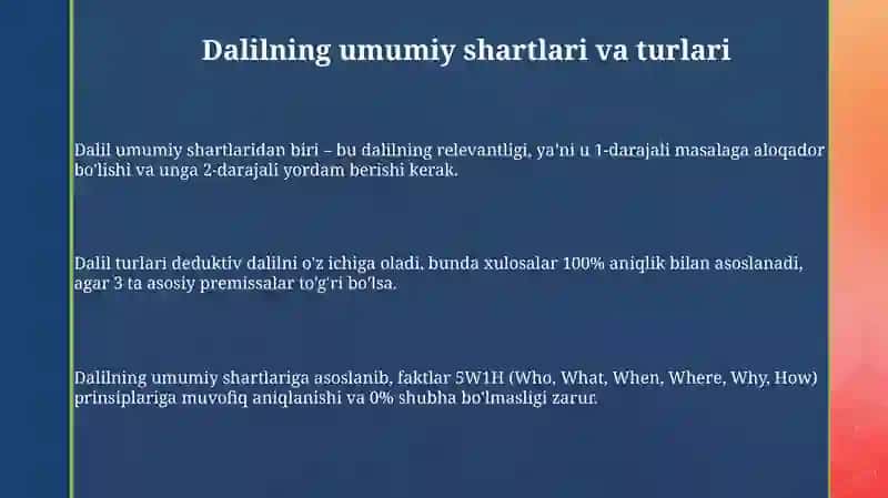 Isbot qilishning umumiy shartlari 3