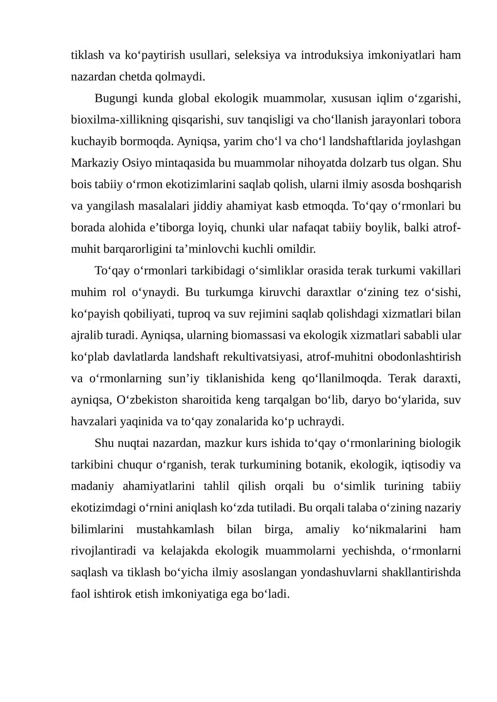 TO‘QAY O‘RMONLARNING DARAXT BUTA O‘SIMLIKLARI. TERAK TURKUMI 3