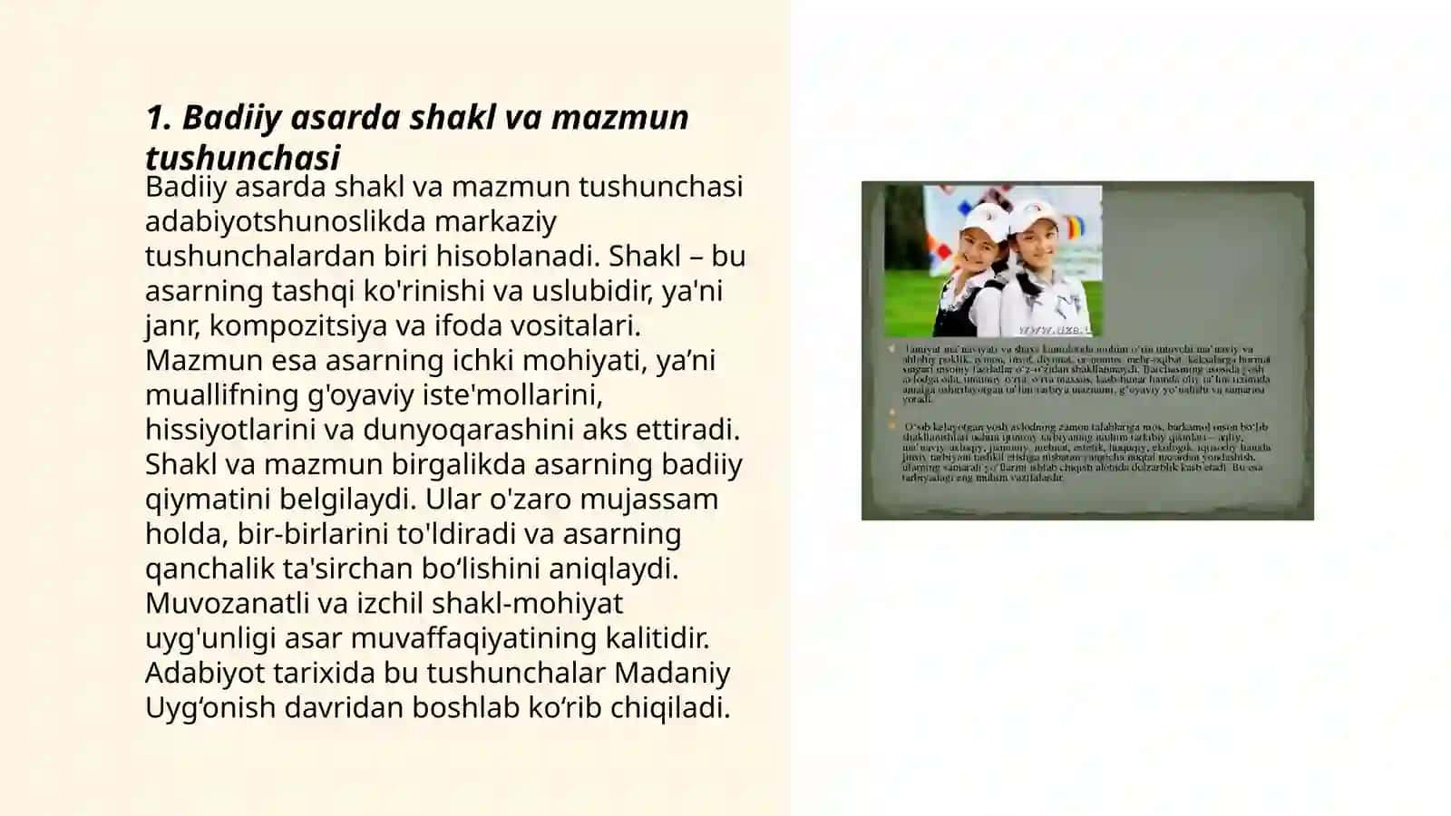 Badiiy asarda shakl va mazmunning mutanosibligi 3