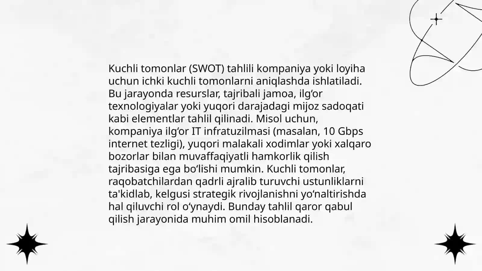 Kuchli tomonlar (SWOT) tahlili 3