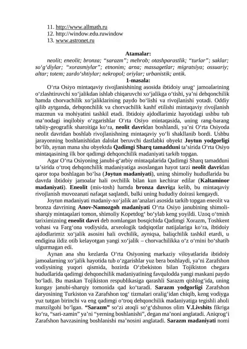 O‘rta Osiyo qadimgi dunyosining mintaqaviy rivojlanishi va madaniy-xo‘jalik markazlarining tashkil topishi 3
